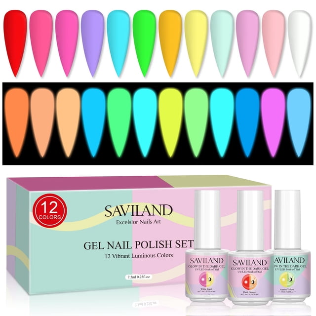 Set de esmaltes de uñas SAVILAND Glows in The Dark, 12 colores navideños