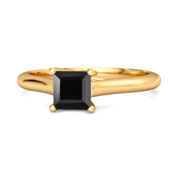 Solitaire Square Cut 0.75 Cts Black Spinel 925 Sterling Silver Gold Vermeil Promise Women Valentines Day Gifts Ring