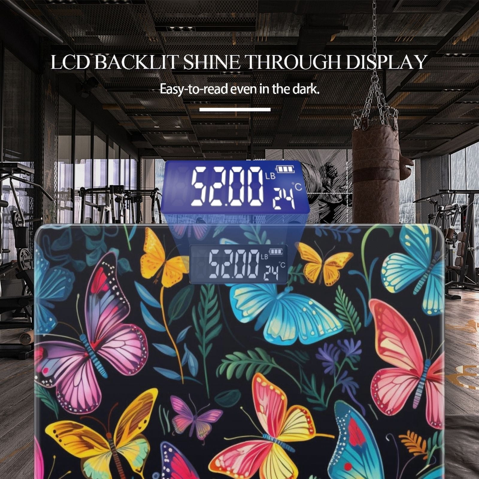 Bathroom Scale, Highly Accurate Digital Body Scale,Precisely Measures Weight up to 400 lbs-Vibrant Pattern Of Colorful Butterflies In Various Sizes