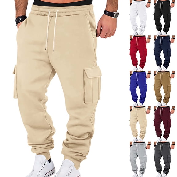 Baggy Cargo Sweatpants for Men Drawstring Waist Joggers with Pockets Soft Athletic Workout Track Pants White XL