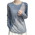 thumbnail image 7 of VEKDONE Womens Striped Crew Neck T-Shirt Long Sleeve Loose Fit Lightweigh Blouses Casual Stretchy Comfy Thin Loungewear Gray XL, 7 of 7