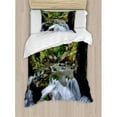 thumbnail image 3 of Nature Duvet Cover Set, National Park with Cascade Flowing into the Woods Mother Earth Image, Decorative 3 Piece Bedding Set with 2 Pillow Shams, King Size, Fern Green Dark Grey, by Ambesonne, 3 of 3