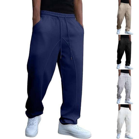 WIZUTIZ Mens Casual Baggy Pants Wide Leg Travel Pants Streetwear Joggers with Pockets