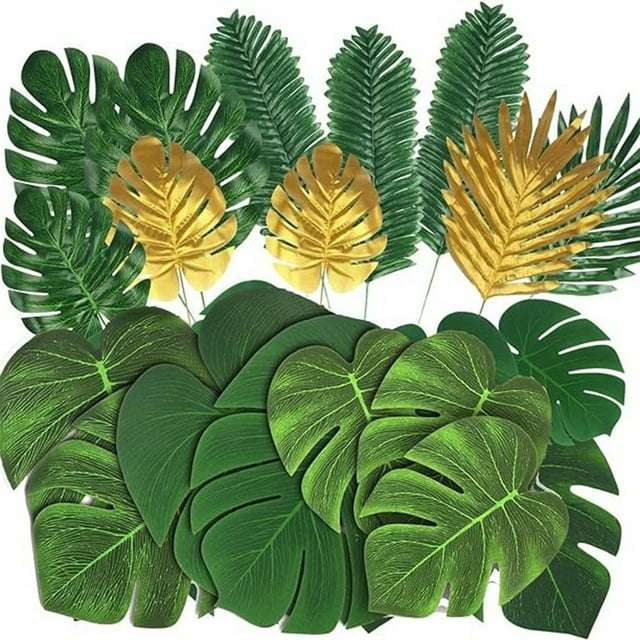 Palm Leaves Artificial Tropical Monstera 86Pack 8 Kinds Large Small Green Fake Palm Leaf With Stems