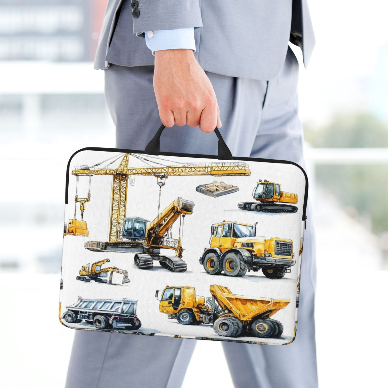 Laptop Sleeve Bag For Women Men 14inch Waterproof Durable Protective Computer Carrying Cover Handle Laptop Case Bag Engineering Vehicle Tower Crane Truck