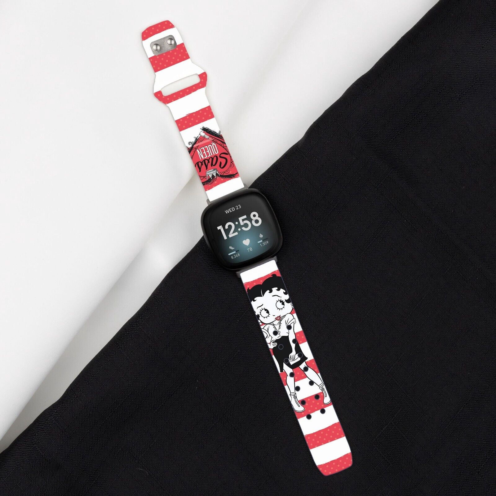 Betty Boop Romantic Rebel HD Watch Band Compatible with FitBit Versa 3 & Sense (20mm Short Sass Queen) by Affinity Bands