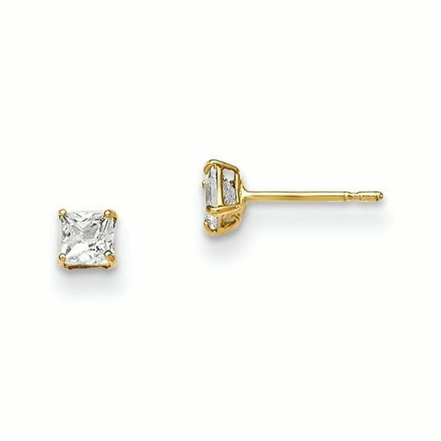 14k Yellow Gold 3mm Square Cubic Zirconia Cz Basket Set Stud Earrings