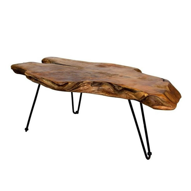 Stylecraft Natural Wood Edge Teak, Natural Wood Finish Coffee Table