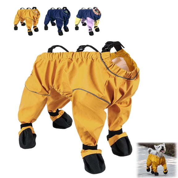 Dog Snowsuit with Attached Boots, Waterproof Anti-Slip Dog Leggings with Adjustable Suspenders, Paw Protector Pants for Outdoor Winter Snow Rain Hiking and Walking