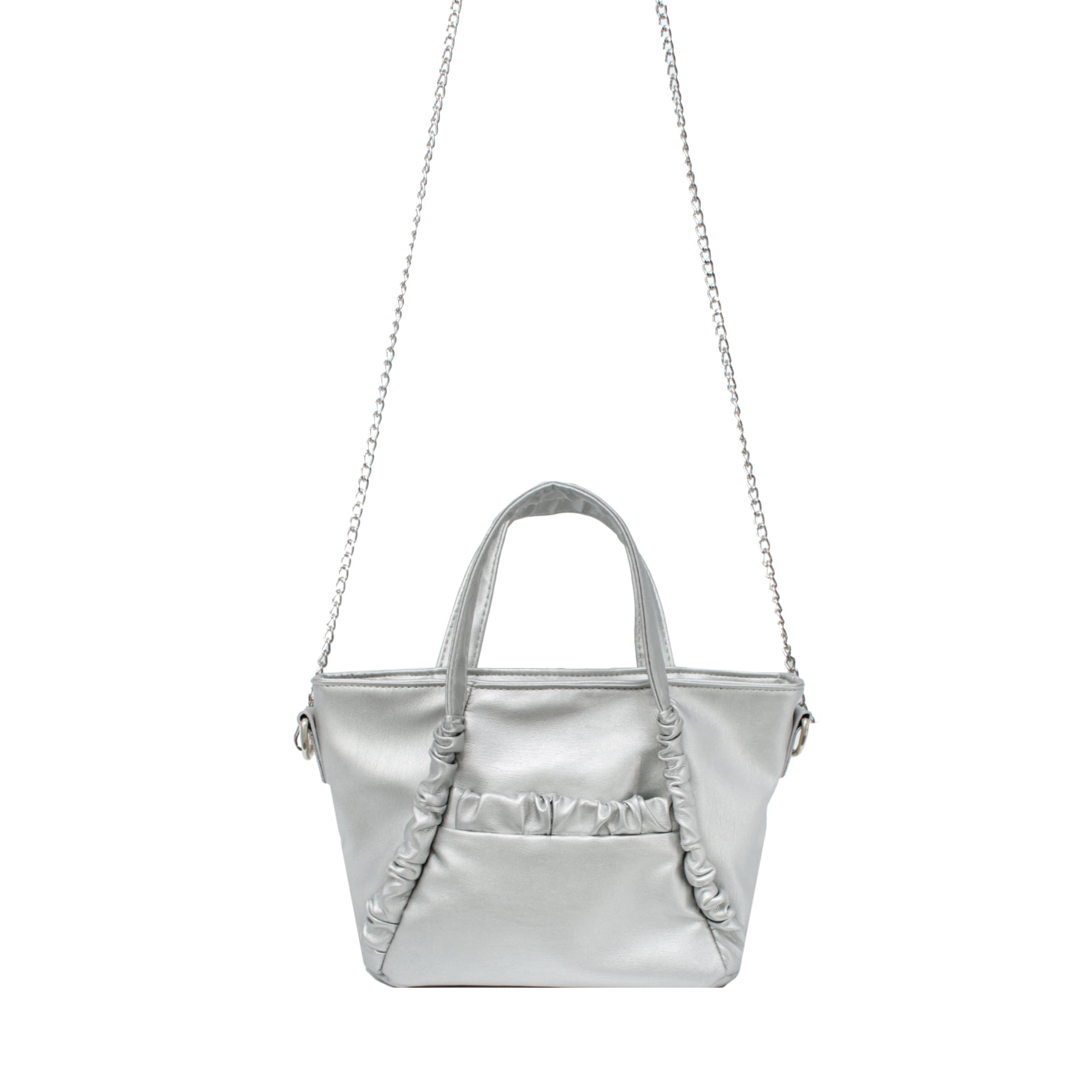 Olivia & Kate Women's Vegan Leather Silver Everyday Satchel withTop Handles & Chain Strap