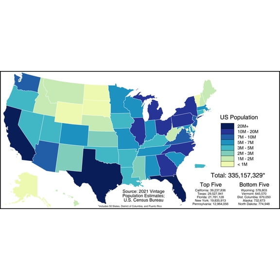 48x24in Map of U.S. Population by State 【Photo Paper】