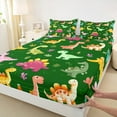 thumbnail image 3 of Feelyou Funny Cartoon Dino Bed Sheets for Kids, Cute Dinosaur Lover King Sheets, Leaf Plant Botanical Sheet Set, Microfiber Bedroom Decor, 4pcs, 3 of 7