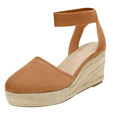 

LIANGP Women s Sandalss Elastic Ankle Strap Comfortable Breathable Weaving Shoes Wedges Sandals Women s Shoes Brown Size 7.5