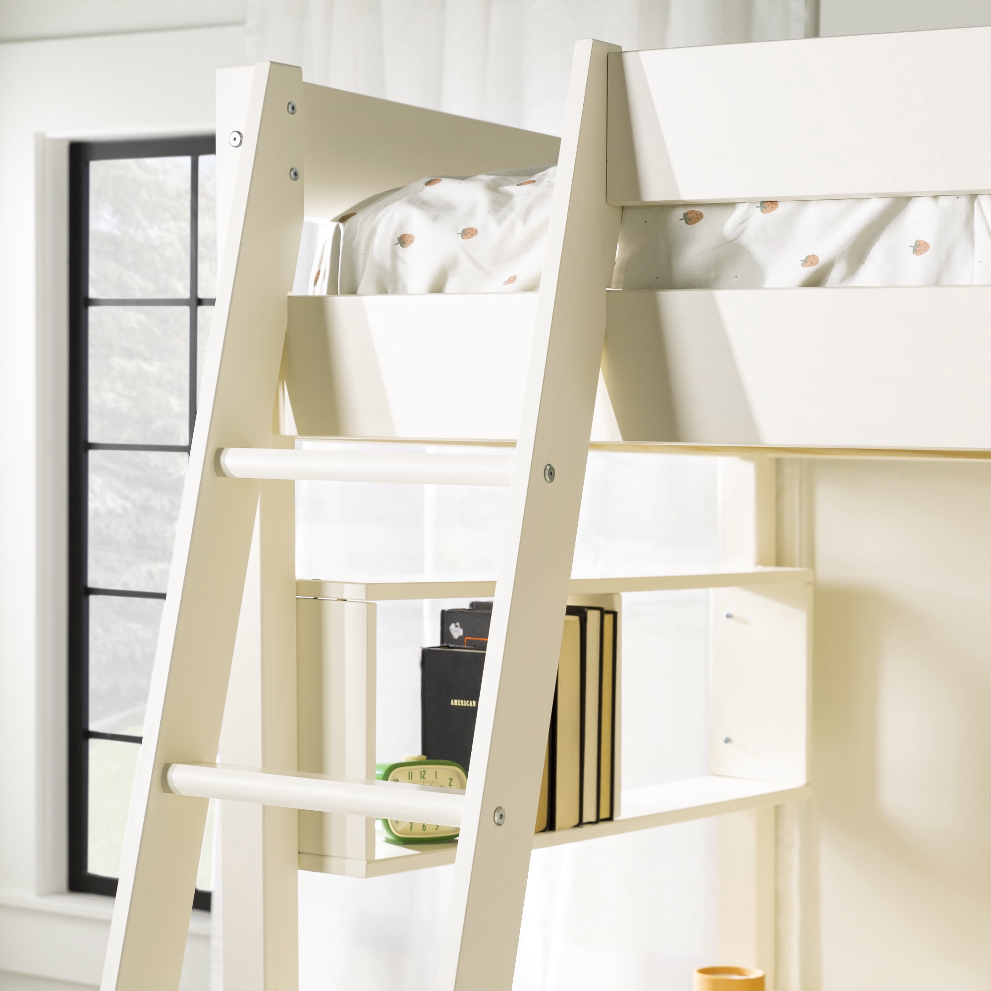 Walker Edison Modern Solid Wood Twin Loft Bed with Built-in Desk, White