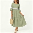 thumbnail image 5 of Bosfbaoi Maxi Dresses for Women Round Neck 3/4 Bell Sleeve Lace Trim Tiered Flowy Boho Long Dress, 5 of 8