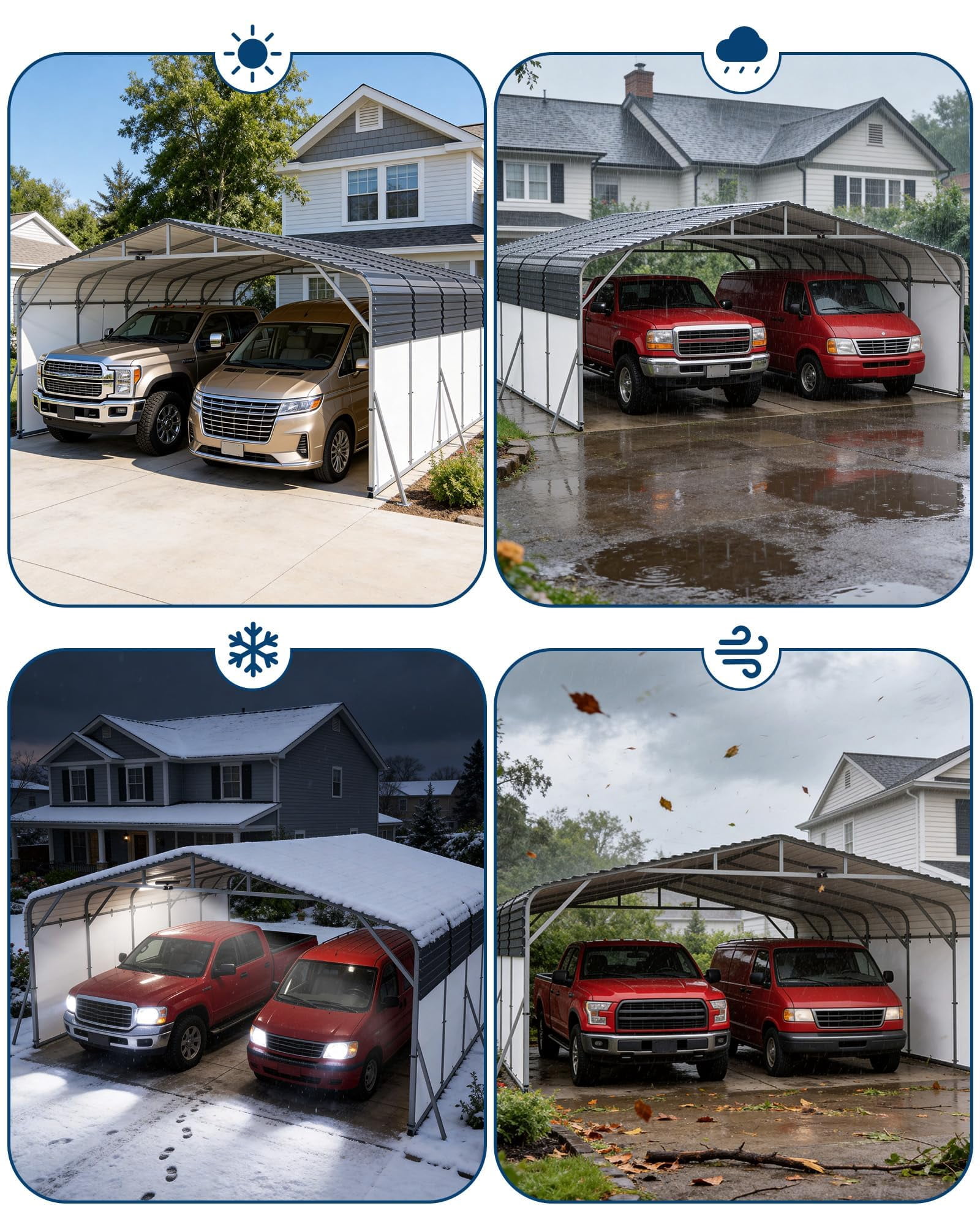 20x25 FT Heavy Duty Metal Carport - Outdoor Portable Garage Shelter - Galvanized Steel Roof, Removable PE Sidewalls, Reinforced Base, LED Light - for Cars, Trucks, Boats