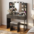thumbnail image 2 of Zimtown Modern Makeup Vanity Table Set with LED Lights , Mirror and Charging Station, Dressing Desk with 2 Drawers for Bedroom, Black, 2 of 8