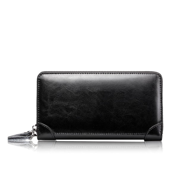 Guardurnaity Cartera para hombre, monedero Vintage grande con cremallera doble, bolso multifunción de gran capacidad para bolsas de paquete de Carteras Negro