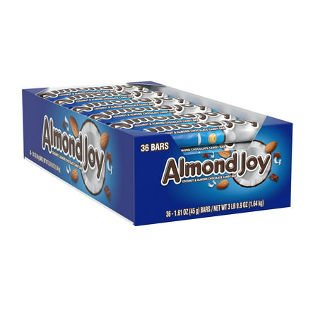 ALMOND JOY, Coconut and Almond Chocolate Candy, Bulk, Gluten Free, Individually Wrapped, 1.61 oz, Bars (36 Count)