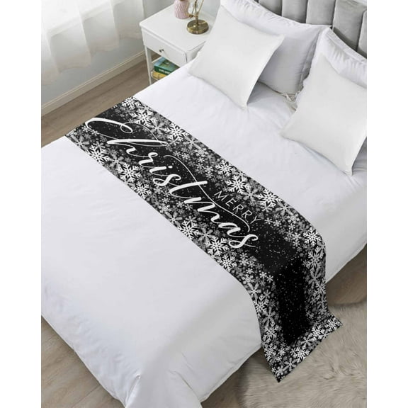 Xipuska Merry Christmas Bed Runners for Cal King Size Bed, Decorative Bed Throws for Foot of Bed, Winter Snowflake Xmas Aesthetic Black Bed Runner Sofa Throw Bedding Scarf Slipcover for Bedroom