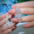 thumbnail image 2 of Noble 3 Tone Zirconia Large Dangle Baguette Earrings for Women Wedding Banquet, 2 of 7