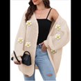 thumbnail image 2 of Suéteres Femeninos con Cuello en V, Larga, Estampado Floral, de Punto Abierto, Sin Botones, de Moda, para Exteriores. Albaricoque Talla Única, 2 of 7