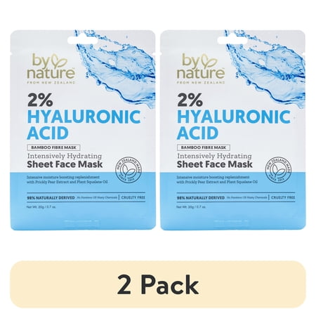 (2 pack) By Nature Skincare from New Zealand 2% Hyaluronic Acid Sheet Face Mask to Intensively Hydrate Skin