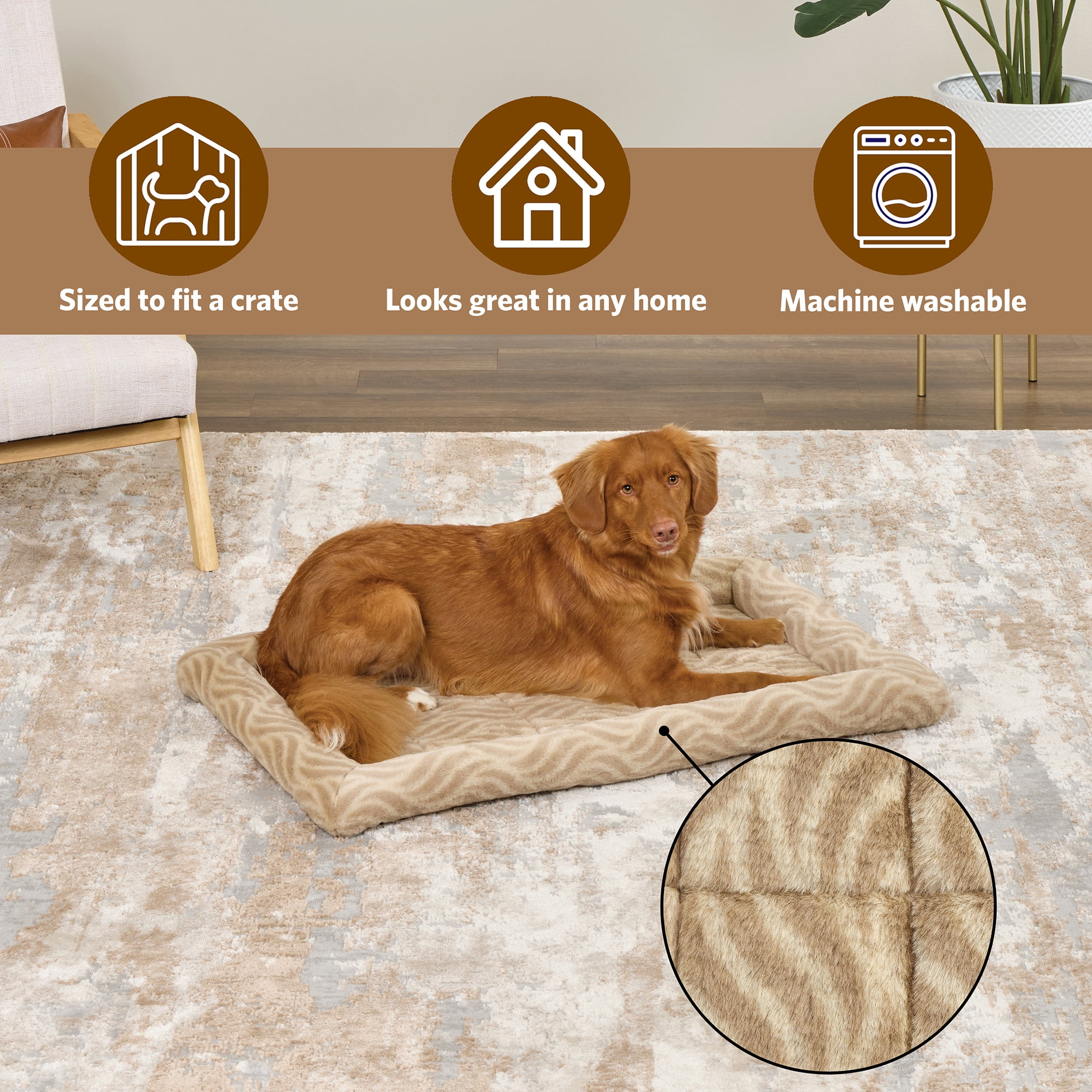 MidWest Homes for Pets 36 inch Tan Wave Pet Bed for Small Dogs with slip resist bottom