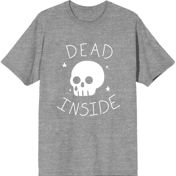 Halloween Cartoon Skull Dead Inside Crew Neck Short Sleeve Adult T-shirt-Medium-Heather Gray
