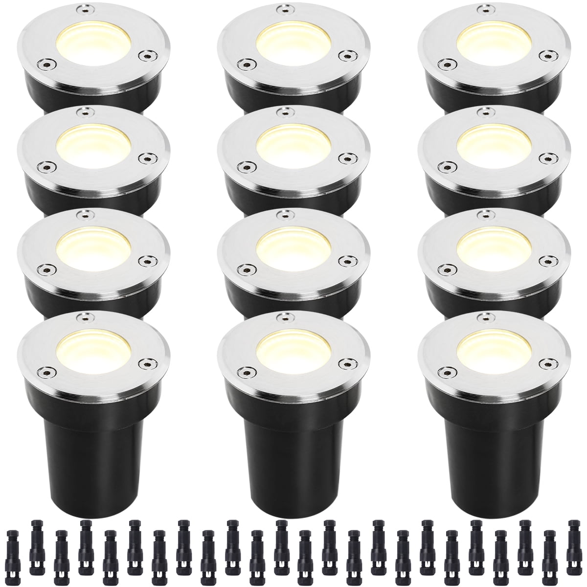 Stainless Steel LED Landscape Well Lights, 12 Pack, 3000K