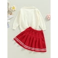 thumbnail image 4 of hirigin 2PCS Toddler Girls Fall Outfits, Long Sleeve Bow Front Knit Tops + Pleated Skirt Set, 4 of 8