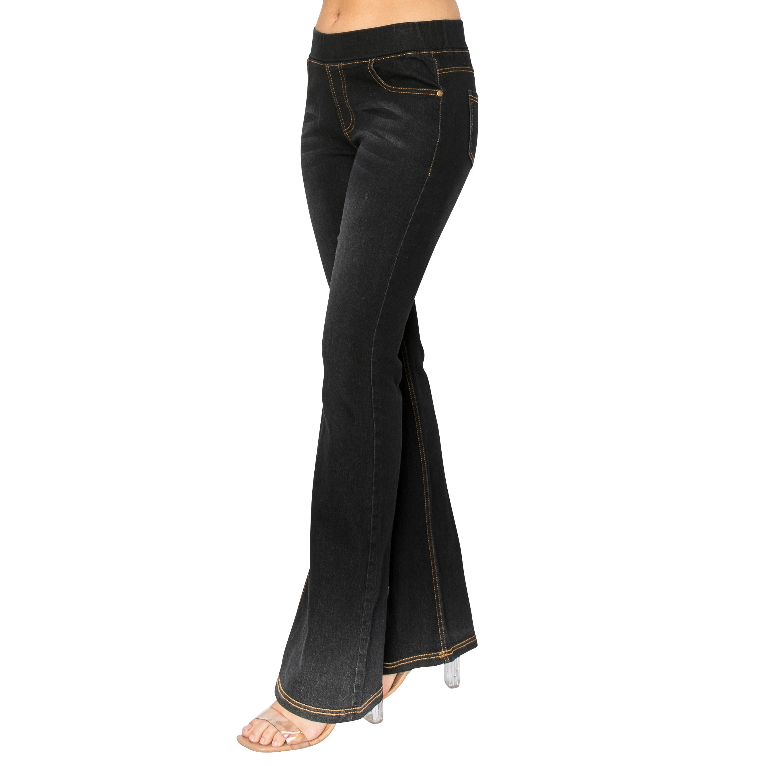 Ettellut Womens Flare Stretch Jeans High Waisted Straight Leg Casual Denim Pants Denim Black L