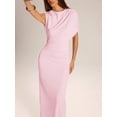 thumbnail image 5 of Coral Pink Asymmetrical One-Shoulder Bodycon Maxi Dress, Elegant Evening Guest Dress, 5 of 6