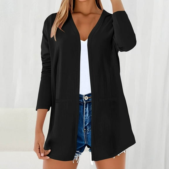 Fall Outfits For Women 2025 Casual Cotton Linen Solid Color Breathable Cardigan, Button Down, Daily & Outdoor Wear 1PC, Black L, Size S-2XL