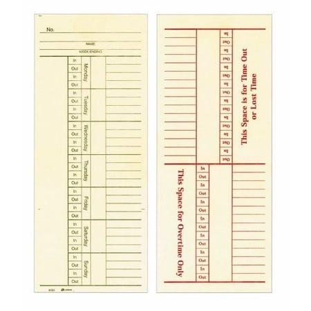 - Adams Time Cards, Weekly, 2-Sided, Overtime Format, 3-3/8