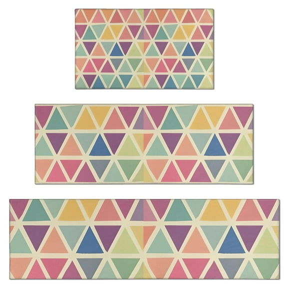 Multi Color Triangle Checkered Pattern Kitchen Rugs Sets Of 3,Kitchen Runner Rugs Non Skid Washable,Decorative Kitchen Floor Mats for Kitchen,Sink,Laundry,17"x30" 17"x47" 17"x59"