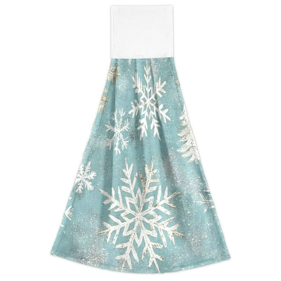 Snowflake Pattern 2 Pack 14''x18'' Hand Towels Soft Coral Fleece Quick Dry Hook and Loop for Kitchen Bathroom