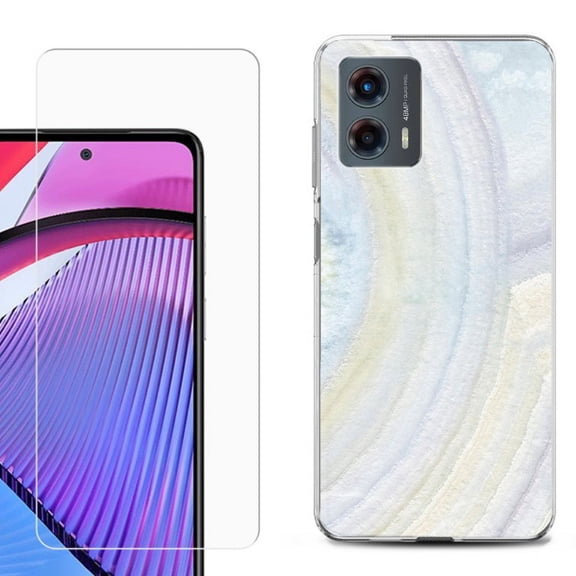 OneToughShield ® Compatible with Motorola Moto G 5G 2023, Shockproof Phone Case, with Tempered Glass Screen Protector - Marble / Rainbow