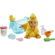 Barbie Skipper Babysitters Inc. Feeding and Bath-Time Playset with Color-Change Baby Doll, Tub and 6 Accessories