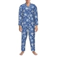 thumbnail image 3 of Fotbe whiet Snowflake blue background Pijama de Hombre con Estampado de Manga Larga, Conjunto de 2 Piezas, Ropa de Dormir Suave y Cómoda con Bolsillos-Large, 3 of 7
