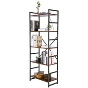 FAREXON 5 Tier Industrial Bookshelf 62in Metal and Wood Frame Storage Rack Organizer Bookcase, 5 Tiers Modern Tall Standing Display Shelf Unit for Bedroom Living Room, Home Office, Clearance