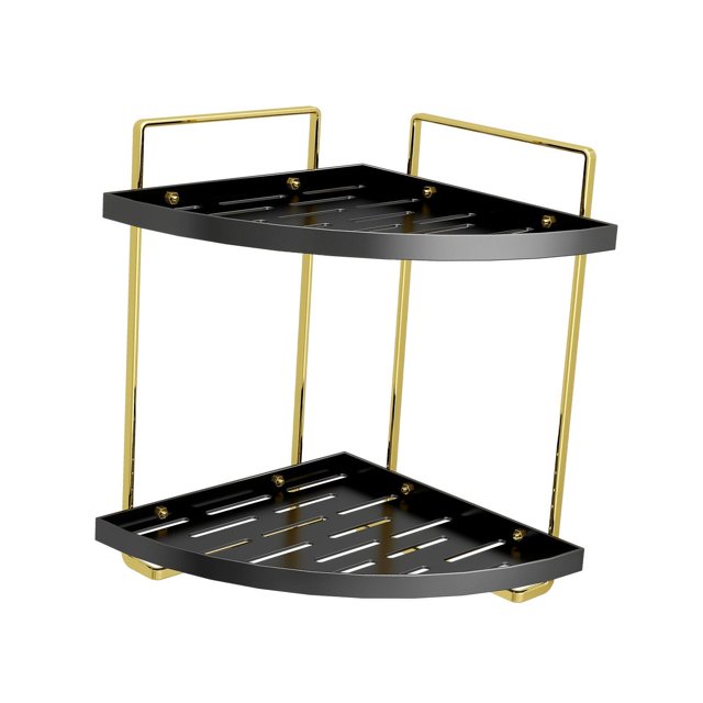 Organizador de baño de esquina, estante de maquillaje, tocador moderno, bandeja decorativa, mostrador de 2 niveles Oro negro