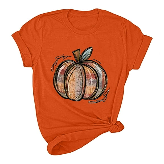 Babysbule Womens Summer Top Women's Pumpkin Shirt Women Plaid Leopard Graphic Tees Funny Cute Short Sleeve Fall Shirt Thanksgiving Gift Tops