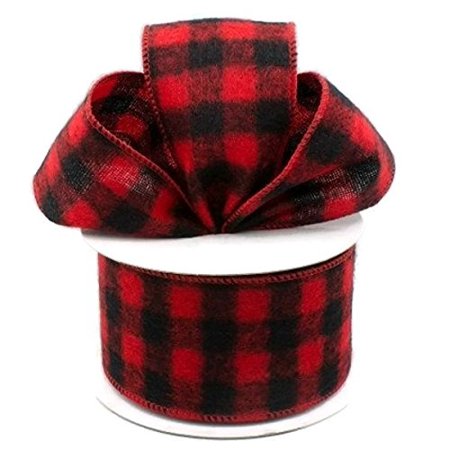 Wired Buffalo Plaid Ribbon, 2.5" Wide x 10 Yards, Red Black Flannel