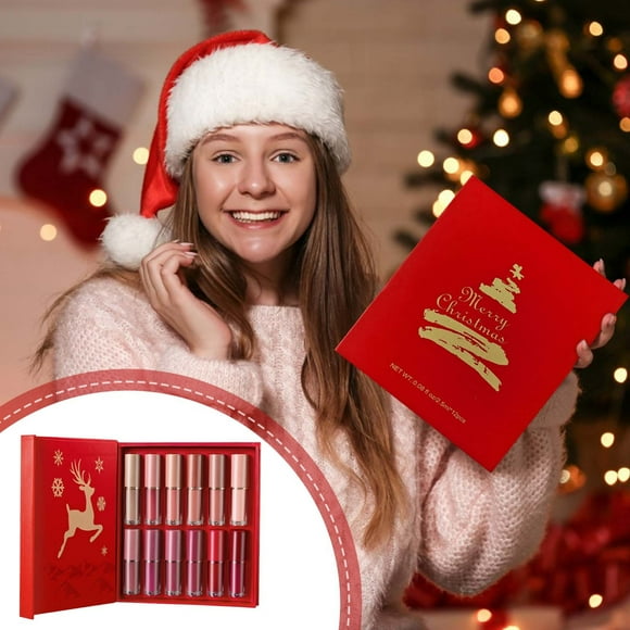 Lápiz labial para mujer, tinte labial, brillo labial, 12 colores, set navideño, mate, resistente al agua, antiadherente, no se decolora, lápiz labial, pasta labial, 18 ml.