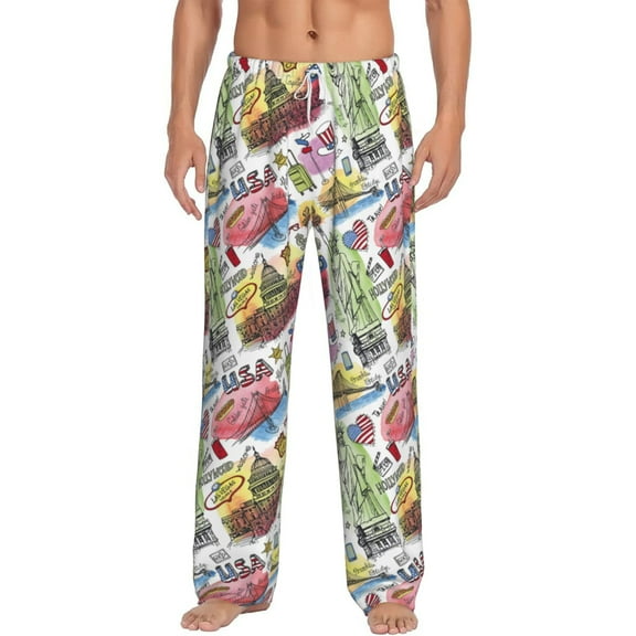 Daiia America Landmarks1 Men's Sleep Pant with Pockets and Drawstring,Pajama Pants-Small