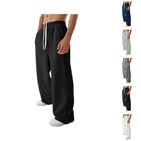 Wide Leg Sweatpants Men Elastic Waist Straight Leg Loose Fit Casual Sweat Pants Trousers with Pockets