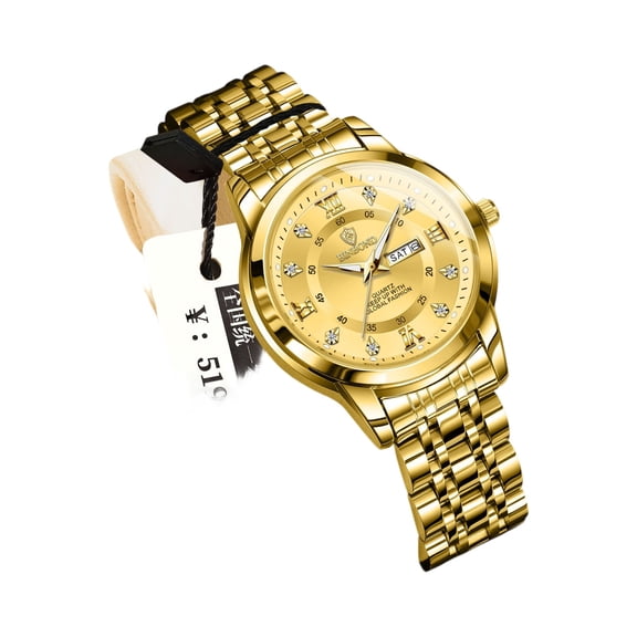 Women Fashion Leather Watch 59, Women's Gold-Tone Quartz Watch With Date Display, Rhinestone Accent Dial, Stainless Steel Strap, Elegant Dress Wristwatch For Daily Wear And