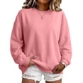thumbnail image 6 of Hearthz Oversized Crewneck Sweatshirt Women Solid Color Drop Shoulder Long Sleeve Women's Pullover Sweaters Fall Winter Athletic Workout Women's Sweatshirt Pink M, 6 of 7