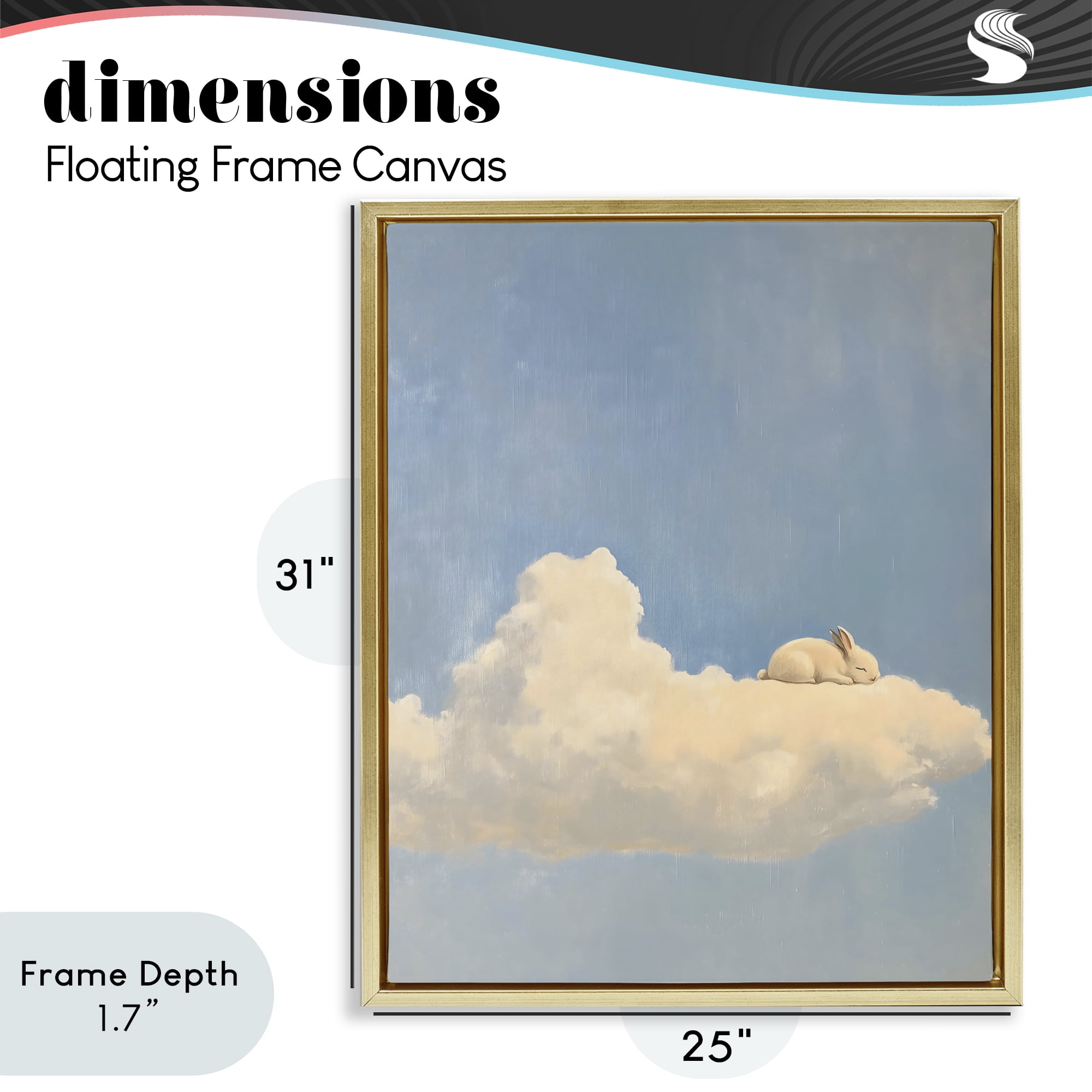 Stupell Industries Sleeping Bunny on Cloud Gold Framed Floater Canvas Wall Art, design by The Prints Vibe